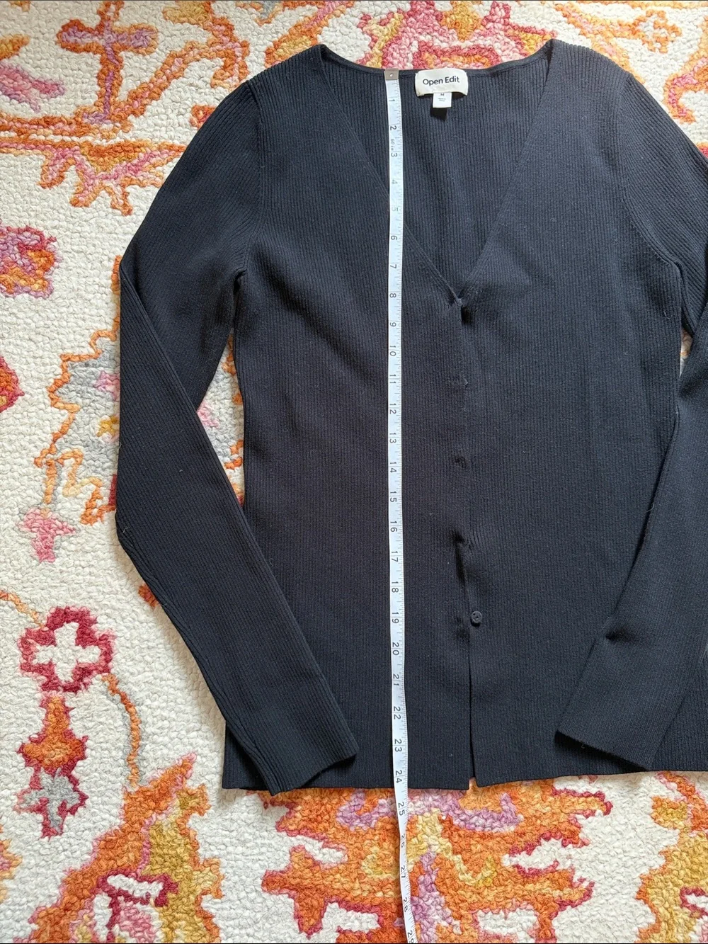 Open Edit Black V-Neck Button-Front Cardigan
